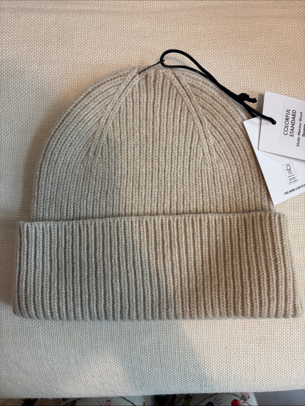 Ribbed Fold-Over Beanie in Light Beige - Men's Hat